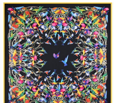 Pañuelo de Seda Twill Estampado Flores y Aves Jungle 130cm Protección Solar - Image 44