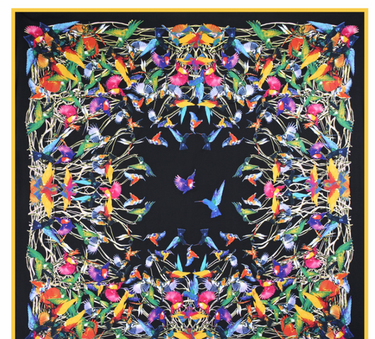 Pañuelo de Seda Twill Estampado Flores y Aves Jungle 130cm Protección Solar - Image 44