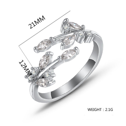 Anillo Elegante de Hoja con Circón - Estilo Japonés y Coreano - Image 3