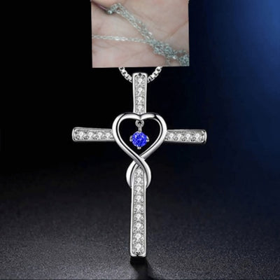 Collar Colgante Cruz Cristiana Fe y Amor Infinito con Piedra de Nacimiento - Image 14