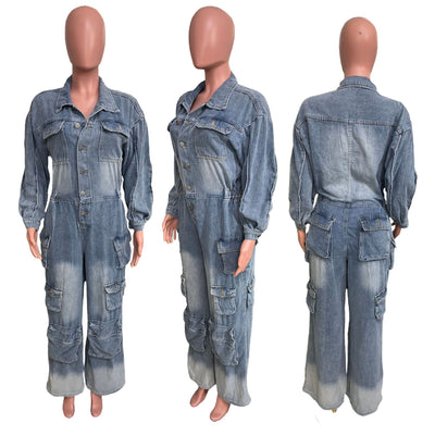 Jumpsuit Denim Overol Lavado Vintage con Múltiples Bolsillos - Image 17