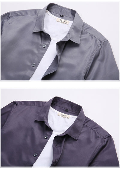 Camisa de Negocios Manga Larga Talla Grande Cuello Solapa Color Sólido para Hombre - Image 42