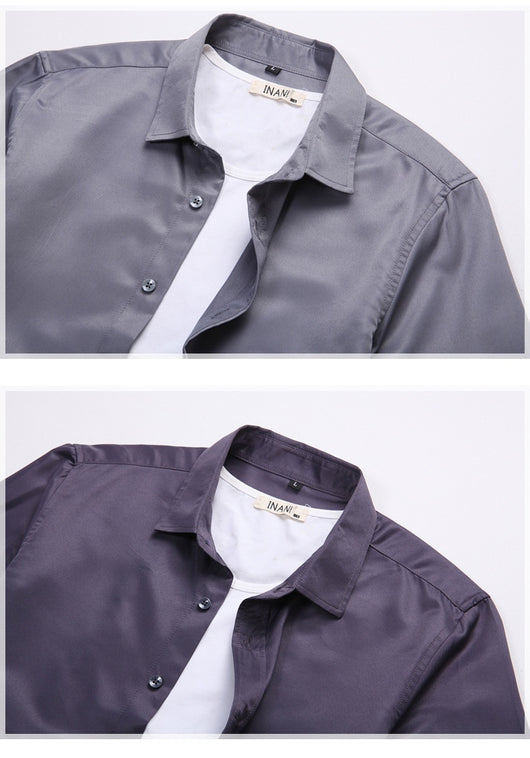 Camisa de Negocios Manga Larga Talla Grande Cuello Solapa Color Sólido para Hombre - Image 42