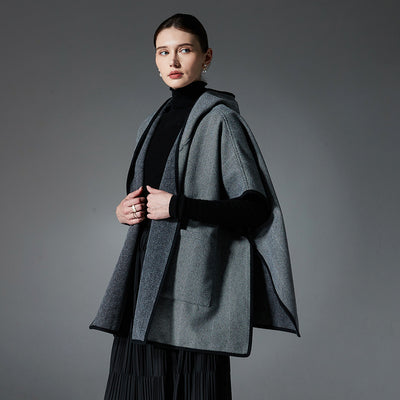 Poncho Capa Gris Reversible de Lana Doble Faz - Image 6