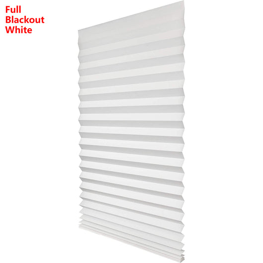 Gray pleated self-adhesive window shade with swatches for white, gray, and black color options. - Image 9