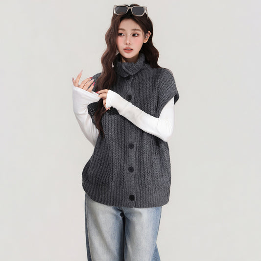 Chaleco Tejido Gris con Solapa - Abrigo Cálido para Mujer Otoño e Invierno - Image 2