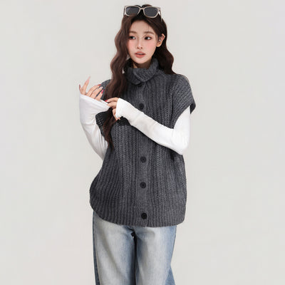 Chaleco Tejido Gris con Solapa - Abrigo Cálido para Mujer Otoño e Invierno - Image 2