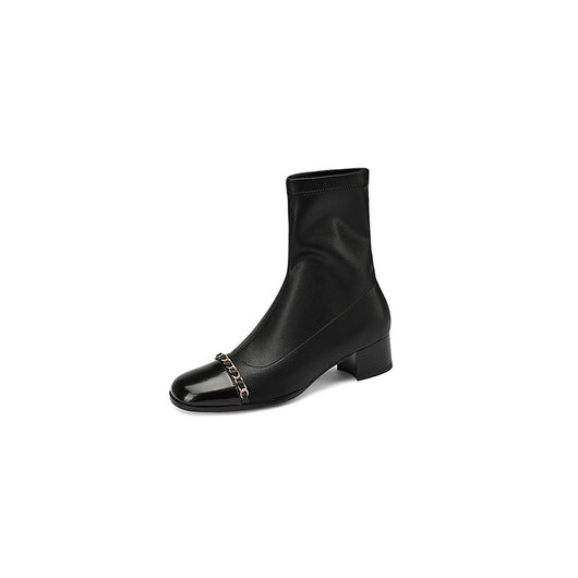 Botas Cortas de Cuero Genuino con Tacón Grueso y Punta Redonda - Image 4
