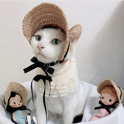 Sombrero Elegante con Encaje para Gatos - Protección Solar - Image 10