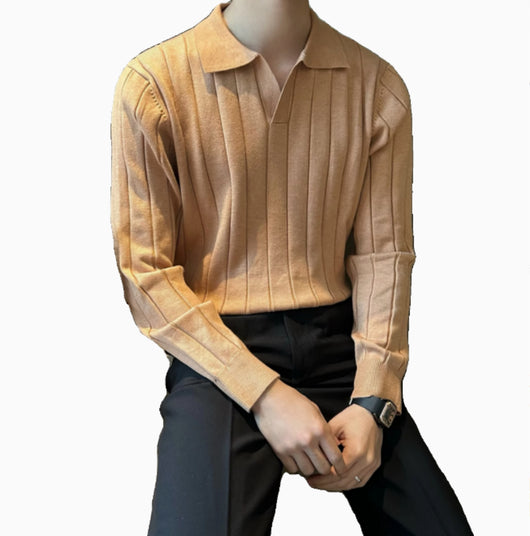 Camiseta Manga Larga Cuello V a Rayas con Corte Relajado - Image 11