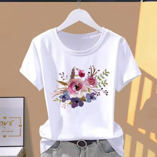 Playera Retro Estampada Cuello Redondo Manga Corta para Mujer - Image 4