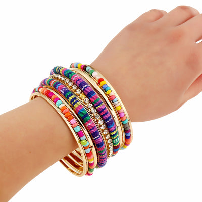 Pulsera de tela con cuentas de arroz multicolor - Image 6