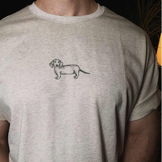 Camiseta Casual Gris Perro Salchicha Diseño Neutro Americana
