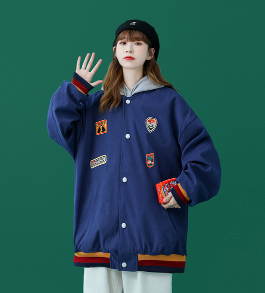Chaqueta Universitaria Retro Hong Kong Estilo Boyfriend para Pareja - Image 4