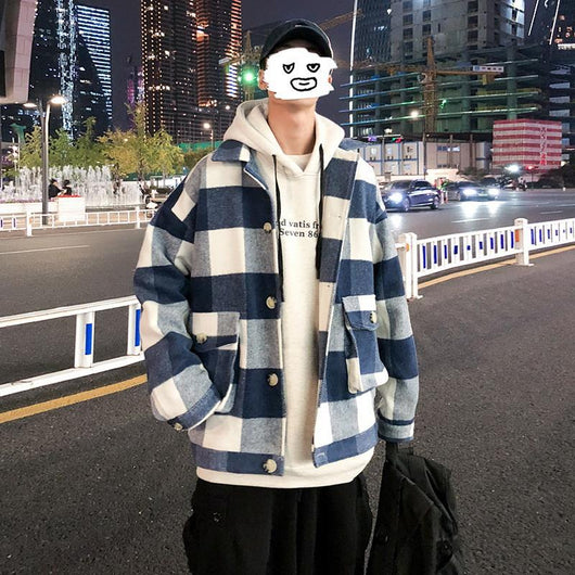Abrigo Cuadrille Suelto Estilo Hong Kong para Jóvenes - Lana Otoño Invierno - Image 9