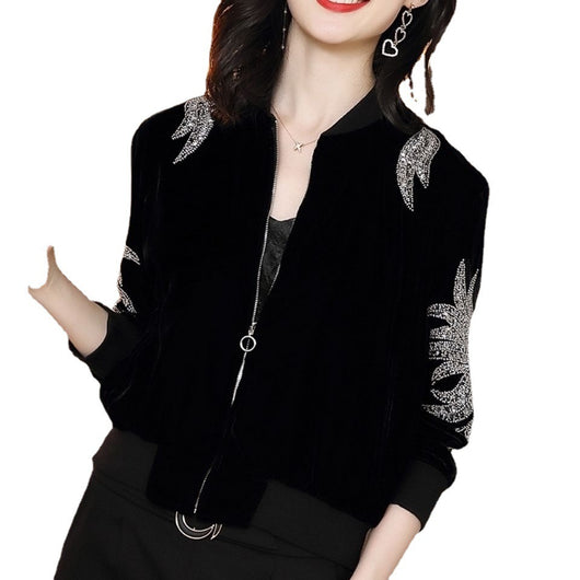 Chaqueta Beisbolera Terciopelo Negro y Dorado Estilo Extranjero - Image 10