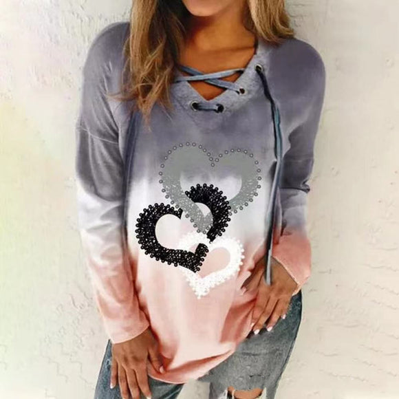 Suéter Estampado con Cuello V y Cordón Ajustable para Mujer