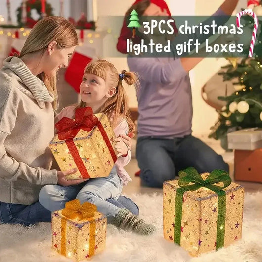 Set 3 Cajas de Regalo Navideñas con Moño Luminoso para Árbol de Navidad - Image 15