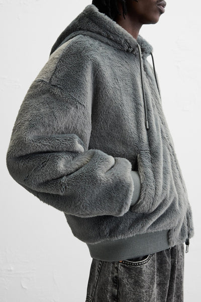 Chaqueta Bomber Reversible con Capucha de Cuero Sintético para Hombre - Image 10