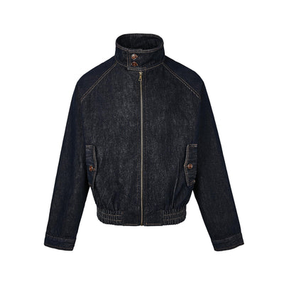 Chaqueta Denim Azul Profundo con Cierre para Hombre - Primavera Verano
