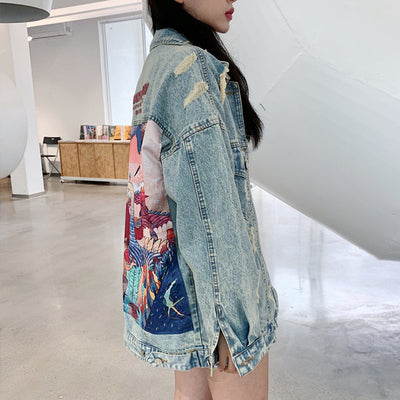 Chaqueta Denim para Parejas con Parche Dinosaurio Estilo Europeo y Americano - Image 3