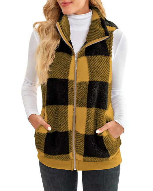 Chaleco Cardigan de Terciopelo Reversible con Cuadros Gruesos y Cuello de Pie - Image 12