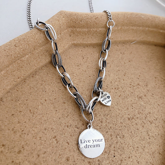 Collar Retro Vintage Mujer Plata 925 Estilo Coreano Diseño Pesado