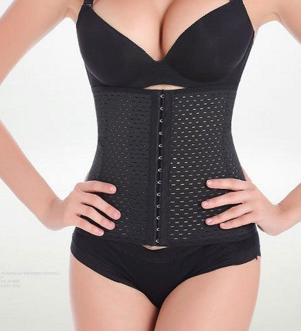 Beige steel-boned waist trainer corset with a hook-and-eye front closure and perforated, breathable fabric. - Image 10