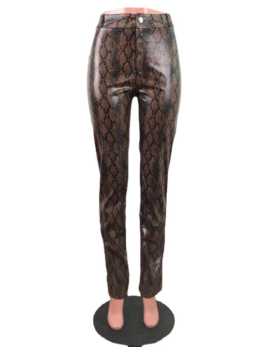 Pantalones de Cuero Estampado Serpiente con Pierna Ancha y Stretch para Mujer - Image 14
