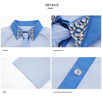 Camisa Casual Hombre Patchwork Diamante Rayas Bicolor - Image 7