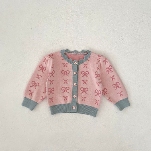 Cardigan Romper de Punto con Cuello Concha y Moño - Manga Larga - Image 6