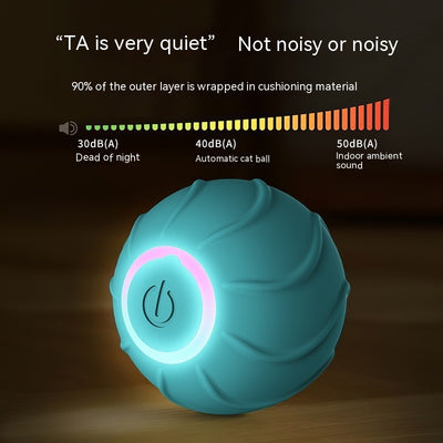 Red smart cat toy rolling ball with textured surface and glowing power button, designed for interactive play. - Image 6