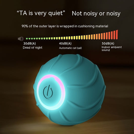 Red smart cat toy rolling ball with textured surface and glowing power button, designed for interactive play. - Image 6