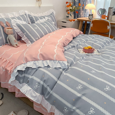 Juego de Cama Princesa 4 Piezas Estilo Coreano con Encaje - Image 5