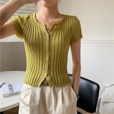 Cardigan Corto Tejido de Cintura Alta - Blusa Slim Fit Manga Corta - Image 9