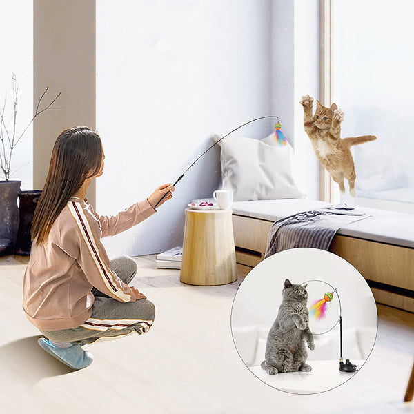 Glittery brown PVC rod cat toy with a flexible steel wire for attaching various replacement heads.