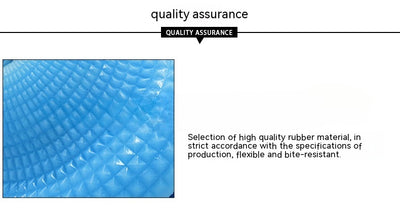 Blue TPR pet toy ball with textured surface, designed for food dispensing and molar training, with kibble scattered around. - Image 8