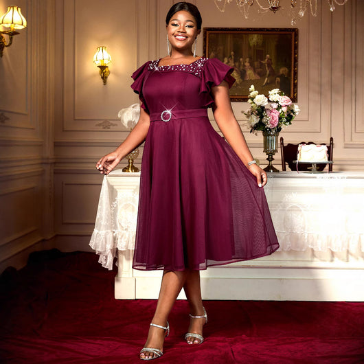 Vestido de Fiesta Elegante con Mangas Mariposa y Volantes para Bodas