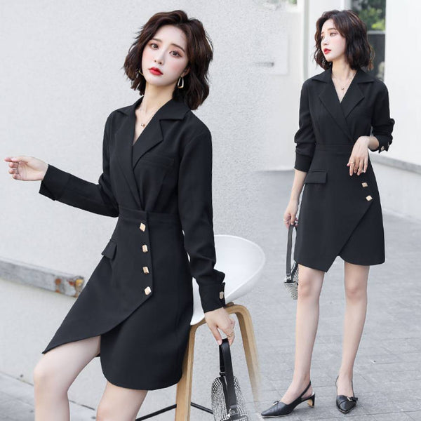 Vestido Ejecutivo Liso Entallado Largo Medio para Mujer