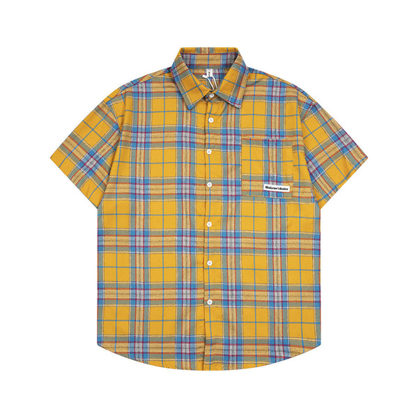 Camisa Suelta a Cuadros de Manga Corta para Hombre