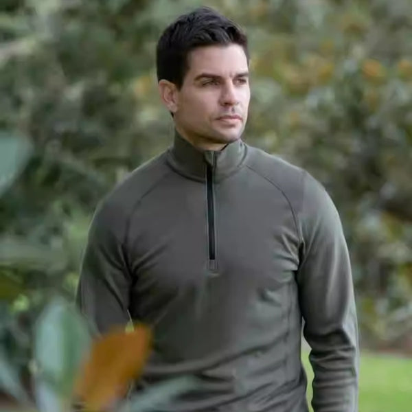Chompa Lana Gris de Secado Rápido con Cierre Medio - Hombre Outdoor