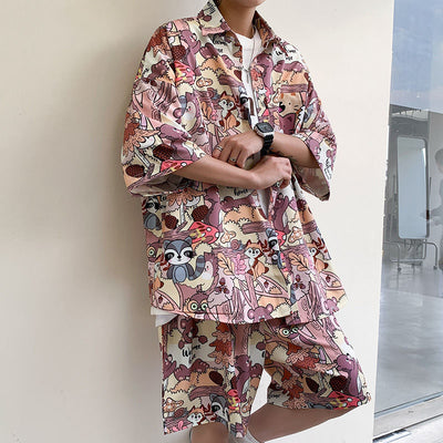 Conjunto de Camisa Floral Manga Corta Ice Silk para Hombre - Image 16