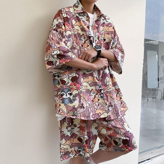 Conjunto de Camisa Floral Manga Corta Ice Silk para Hombre - Image 16