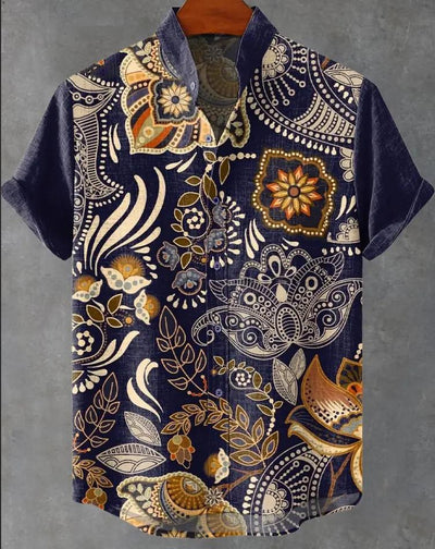 Camisa de Lino Cuello Mao Manga Corta para Hombre - Image 9