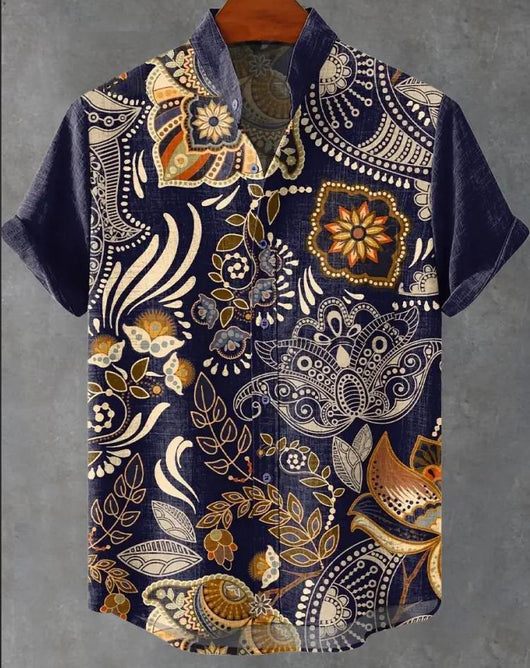 Camisa de Lino Cuello Mao Manga Corta para Hombre - Image 9