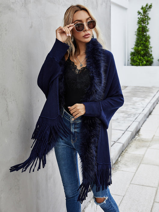Cardigan Suéter con Cuello de Piel Sintética - Image 5