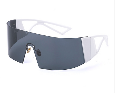 White one-piece cycling sunglasses with mirrored silver lenses and a sporty, futuristic design. - Image 6