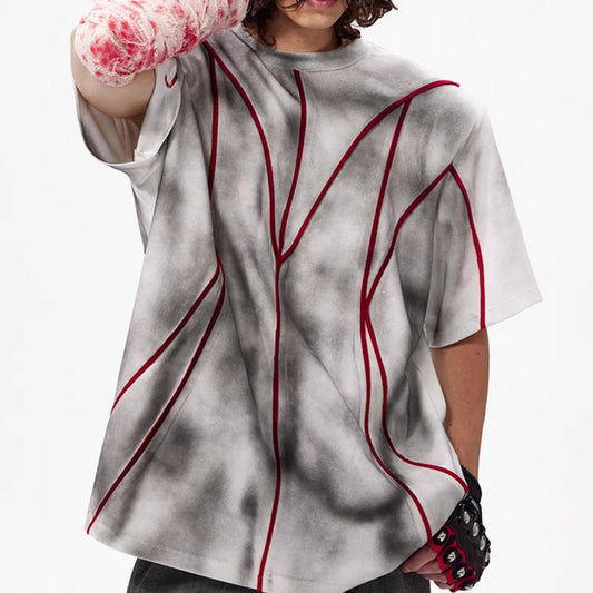 Camiseta Patchwork con Hombreras Acolchadas y Líneas 3D