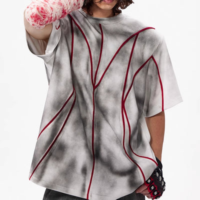 Camiseta Patchwork con Hombreras Acolchadas y Líneas 3D