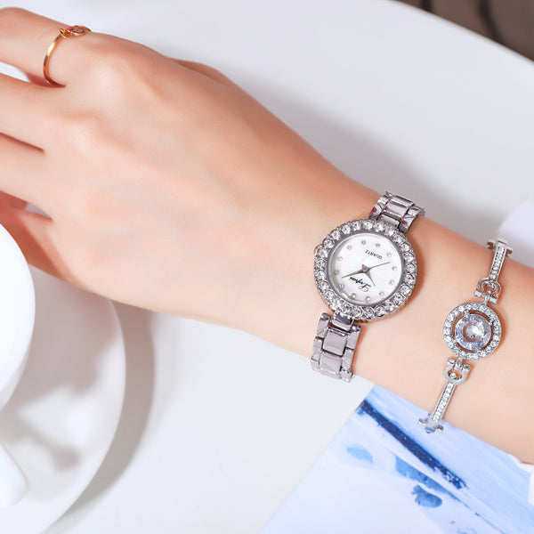Conjunto de Reloj y Pulsera de Acero para Dama con Cuarzo